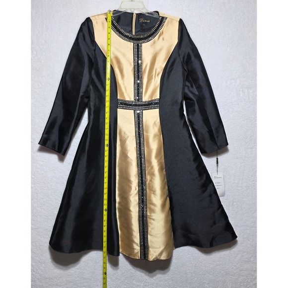 Diana Black Gold Rhinestone Studded Evening Dress Long Sleeve Size 12 NEW - Picture 11 of 14